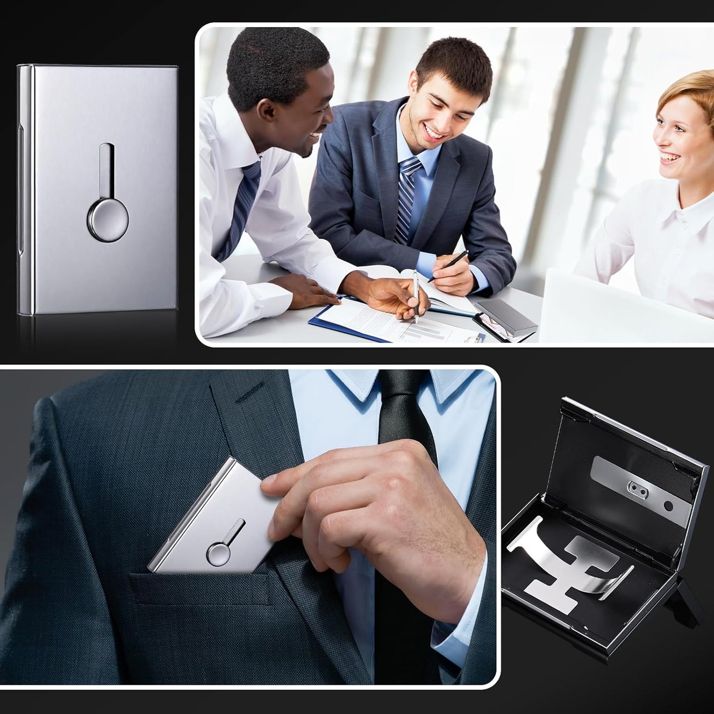 Zonon Large Thumb Drive Business Card Holder Fit 28 Name Credit Aluminum Alloy Slide out Name Card Case Portable Business Holder Wallet Pocket for Men Women (Gray)