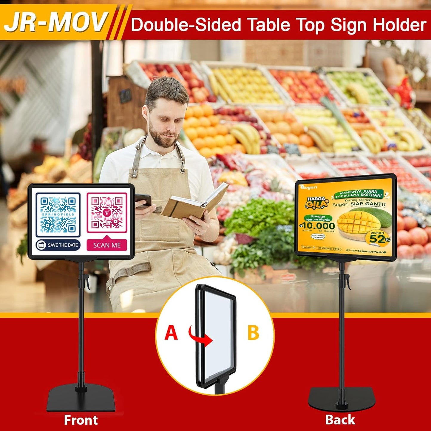 Tabletop Sign Holders 8.5 x 11, Adjustable Floor Standing Sign Holder Stand for Table Top, Black Double-Sided Poster Stands for Display Vertical Horizontal View, Fit Retail Event, 2 Pack
