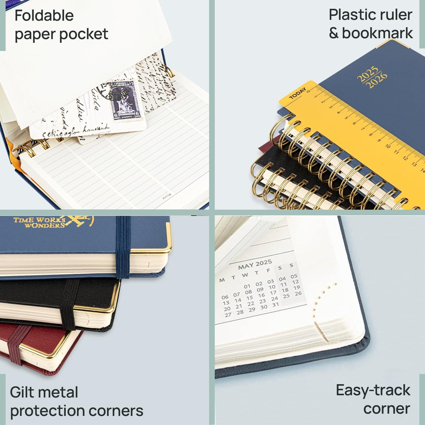 POPRUN Academic Planner 2025-2026 (July 2025-June 2026), Daily Weekly and Monthly Appointment Book (Wirebound Hard Cover - 6.25'' x 8.5'') with Hourly Time Slots, Tabs, 100 GSM - Pacific Green