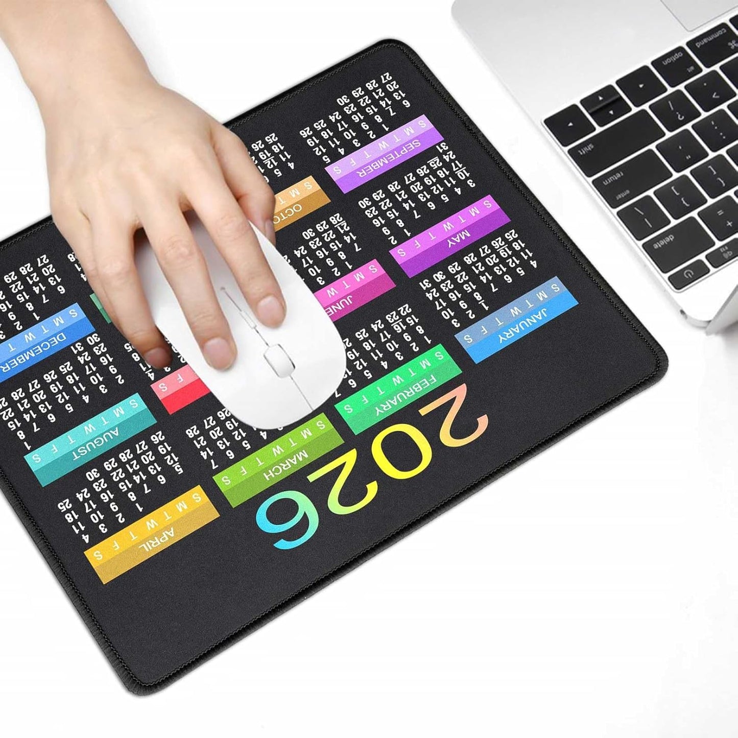 Mouse Pad with Non-Slip Rubber Base, Waterproof Computer Mousepad with Stitched Edges, Mouse Pads for Computers, Laptop, Gaming, Office & Home, 9.5 x 7.8 in (2026 Calendar Colorful)