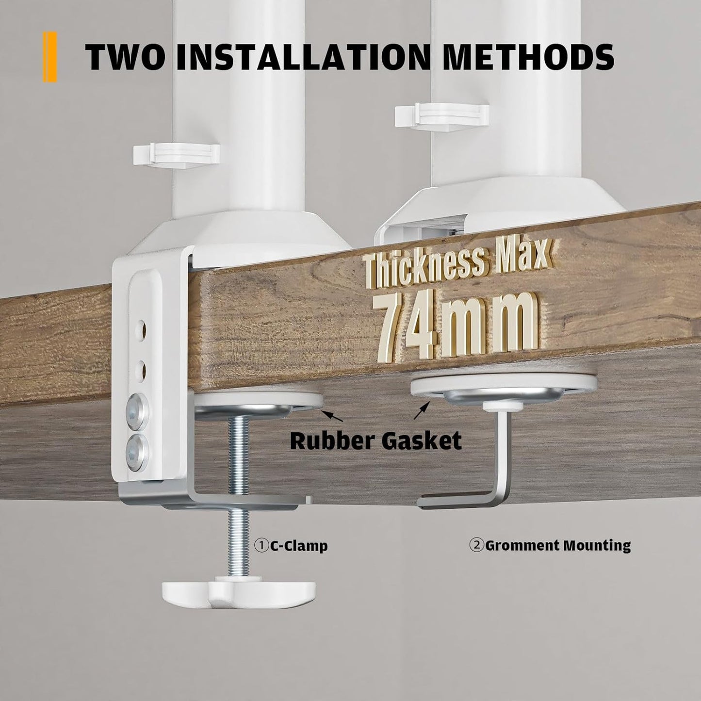 Dual Monitor Articulating Desk Mount Arm Stand - Vertical Stack Screen Supports Two 13 to 34 Inch Computer Monitors with C Clamp White