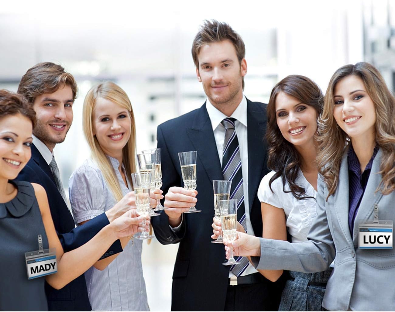 Clear Plastic Horizontal Name Tag Holders and Metal Badge Clips with Vinyl Straps Waterproof PVC ID Card Badge Holder 3x4 Inch(25 Pack, Horizontal Large 3x4)