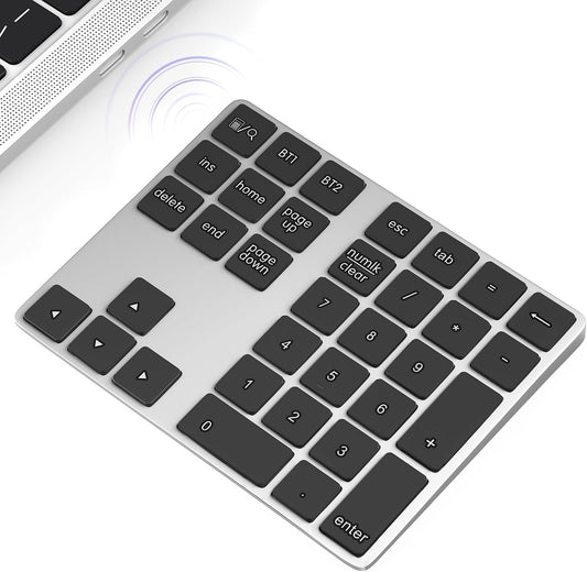 Foloda Bluetooth Number Keypad, Wireless 10 Keys Number Pad for Laptop, 34 Keys Rechargeable Numeric Numpad Key Pad Extensions Keyboard for Chromebook Notebook MacBook