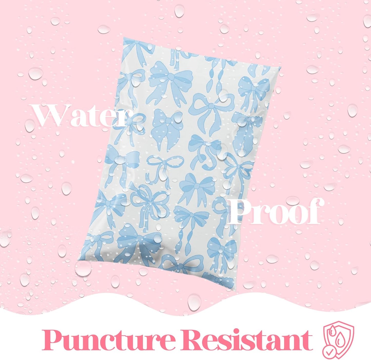 10x13 Designer Poly Mailer 100 Pack Heavy Duty Waterproof Self Seal Shipping Bags for Small Business Large Mailing Envelopes Bulk Tear Resistant Packaging Blue Bows