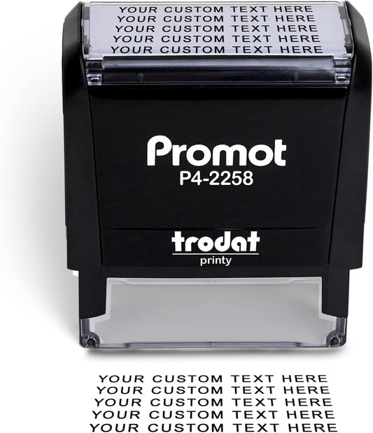Promot Self Inking Stamp - Large Custom Stamp for Name, Address, Office, or Business Use - Up to 5-Line Personalized Rubber Stamp - Customizable Font & Ink Color - Personalized Name Stamp