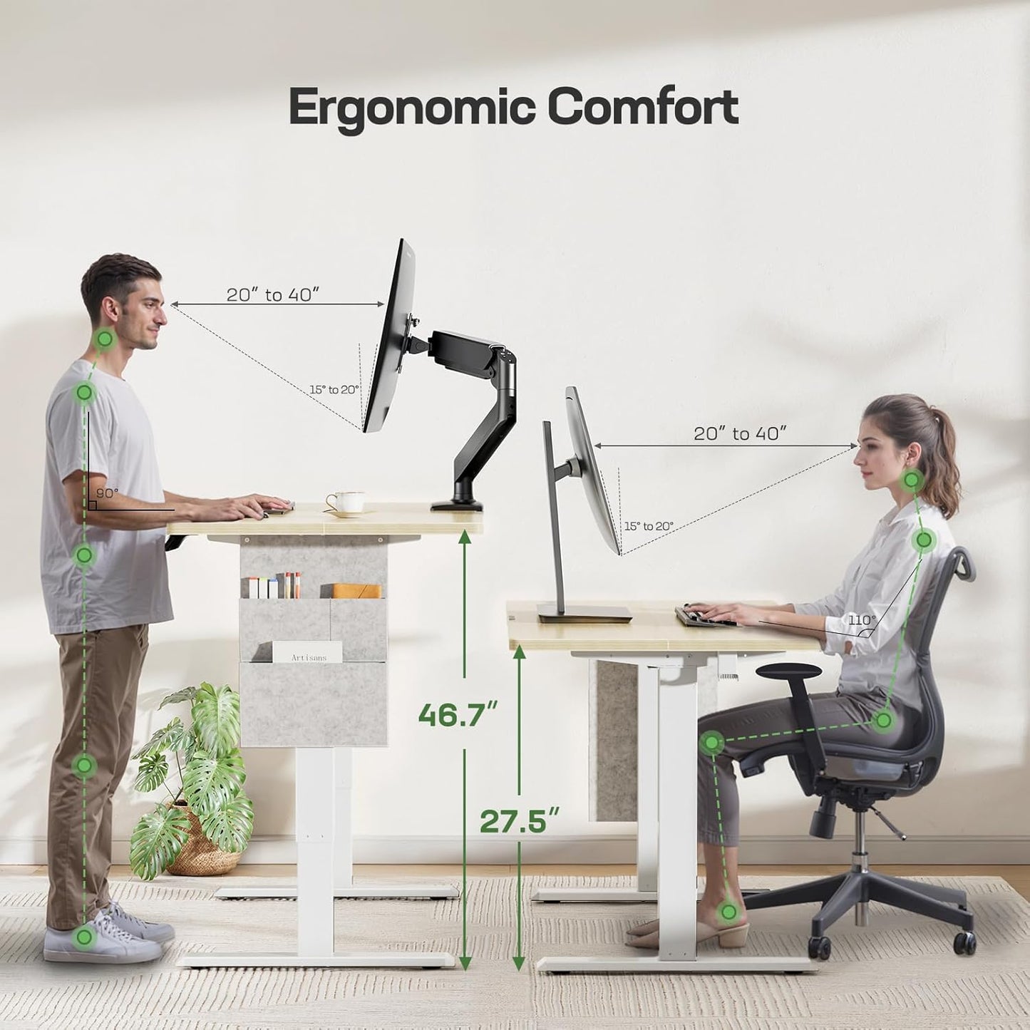 Marsail 55x24 Electric Standing Desk - Adjustable Height Computer Desk with Memory Presets, Storage Bag & Cable Management for Home Office & Gaming Workstations