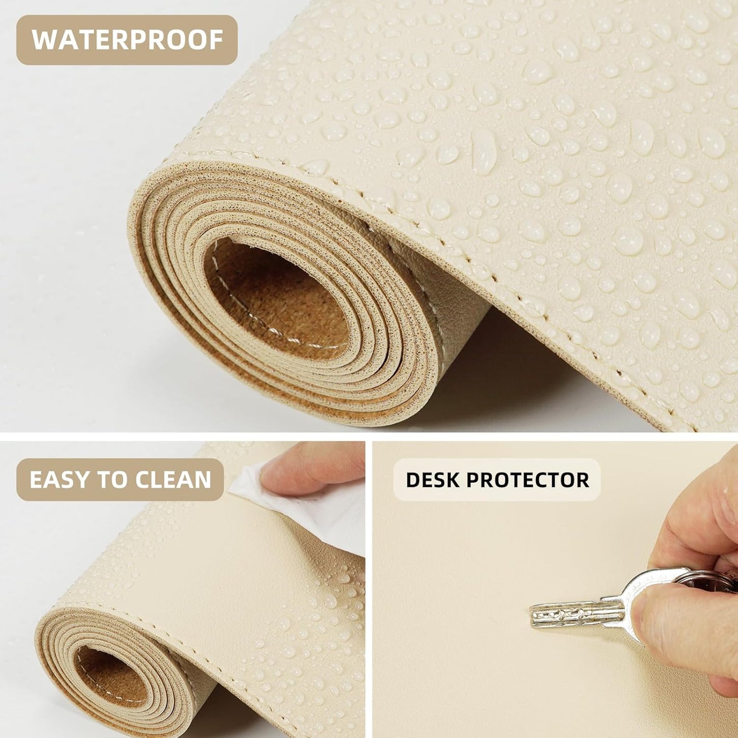 Leather Desk pad Protector, Large Desk mat with Natural Cork & PU Leather,Mouse pad,Non-Slip Office Desk Mat,Waterproof Desk Writing Pad for Office and Home (47in*17in, Apricot)