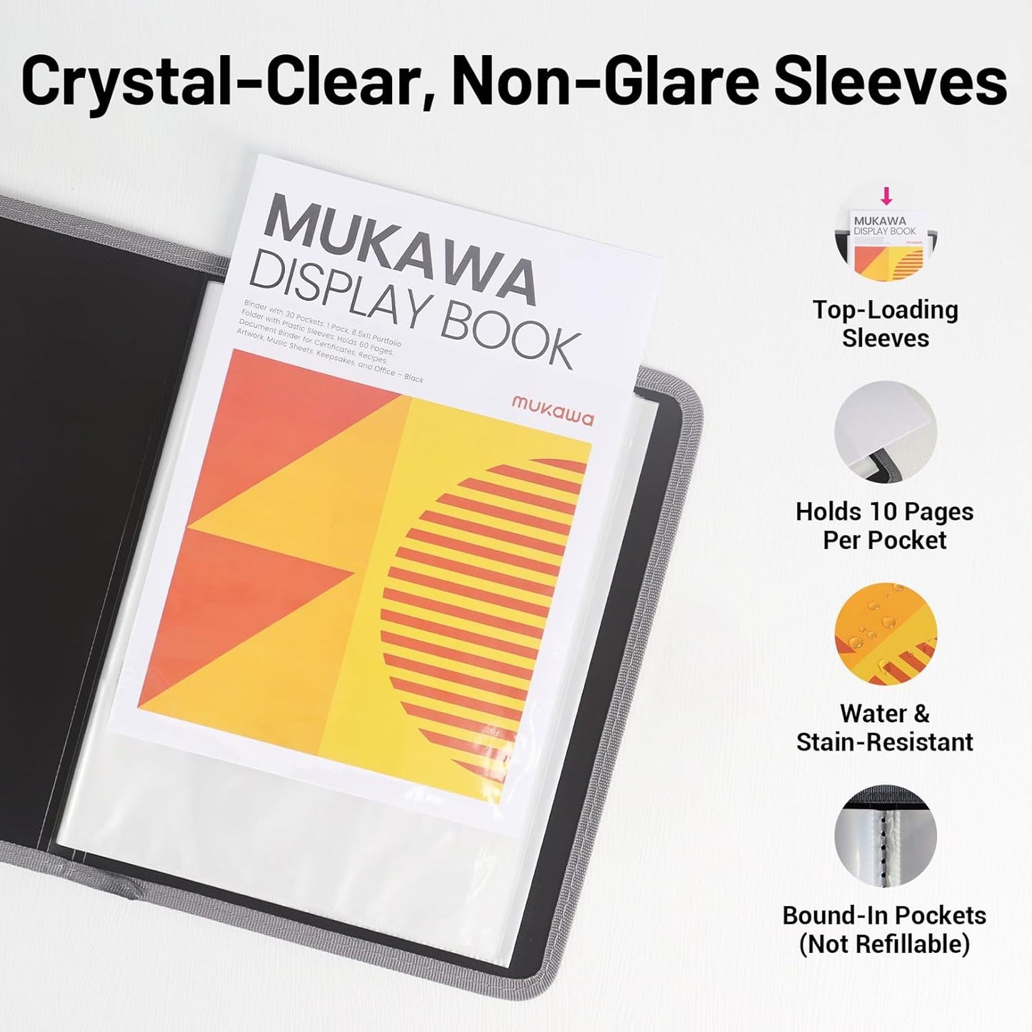 30-Pocket Display Book, 8.5×11 Letter Size Portfolio Folder with Clear Sleeves, Presentation/Certificate Binder & Document Organizer for School, Office & Home, 2 Pack