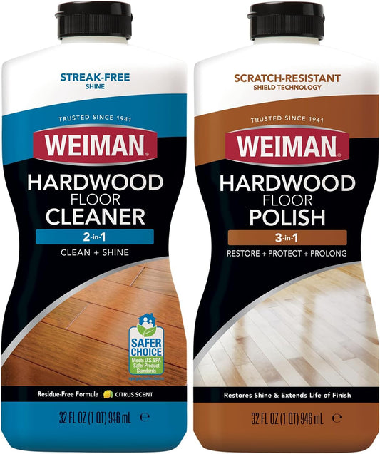 Weiman Hardwood Floor Cleaner and Polish Restorer Combo - 2 Pack - High-Traffic Hardwood Floor, Natural Shine, Removes Scratches, Leaves Protective Layer