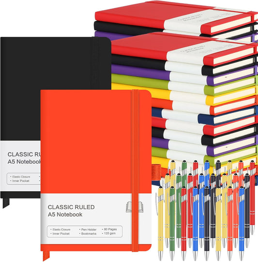 24 Sets Journal Notebook Bulk A5 Hardcover Notebook Classic Journal Set with Pen Holder with Pens for School Business Work Travel Writing (Multicolor)