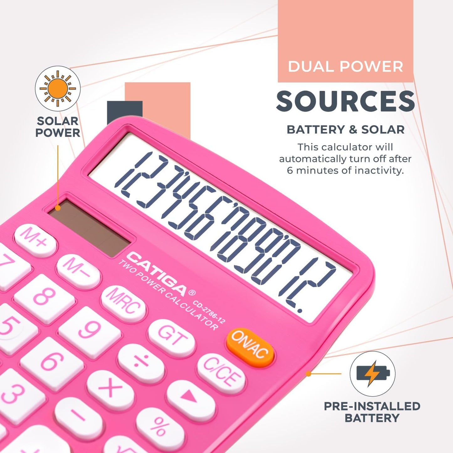 12 Digit Desktop Calculator with Large LCD Display and Sensitive Button, Dual Solar Power and Battery, Standard Function for Office, Home, School, CD-2786