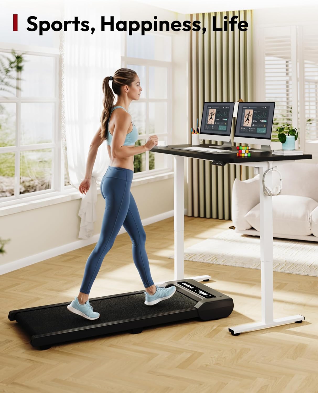 SANODESK Electric Standing Desk 48 x 30 Inches Whole-Piece Desktop Height Adjustable Stand Up Desk w/6-Button Controller Ergonomic Computer Desk for Home Office, White Frame + Black Tabletop