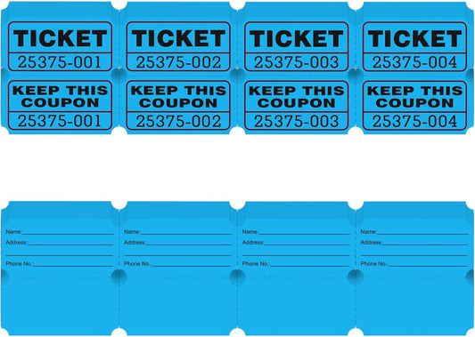 DGBDPACK 100 Raffle Tickets, 50/50 Double Ticket, Bold Numbers for Easy Reading, Ticket for Events, Entry, Class Reward & Prizes -Blue