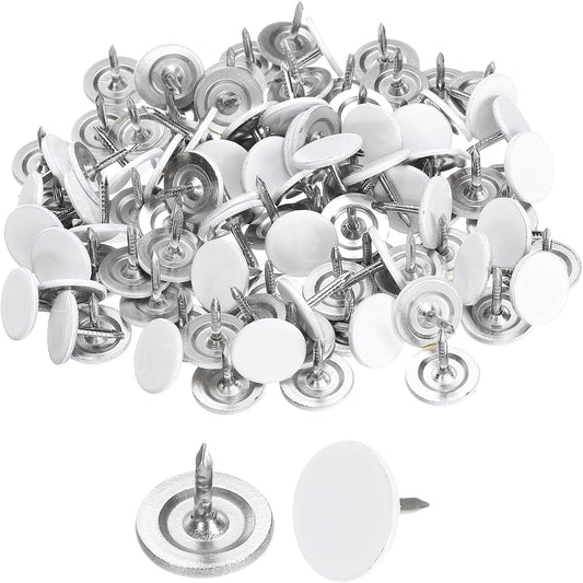 uxcell 100Pcs Upholstery Tacks, 11mmx10mm Flat Head Thumb Tack Decorative Furniture Nails Push Pins for Furniture Sofa Headboards, White