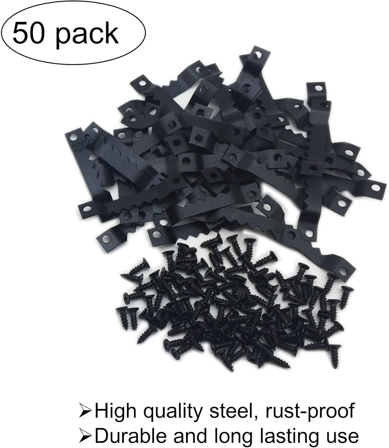 50 Pack Small Sawtooth Picture Hangers - Steel Picture Hanging Solutions with Screws, for Hanging Clock Paintings Artwork Frame Hooks (Black)