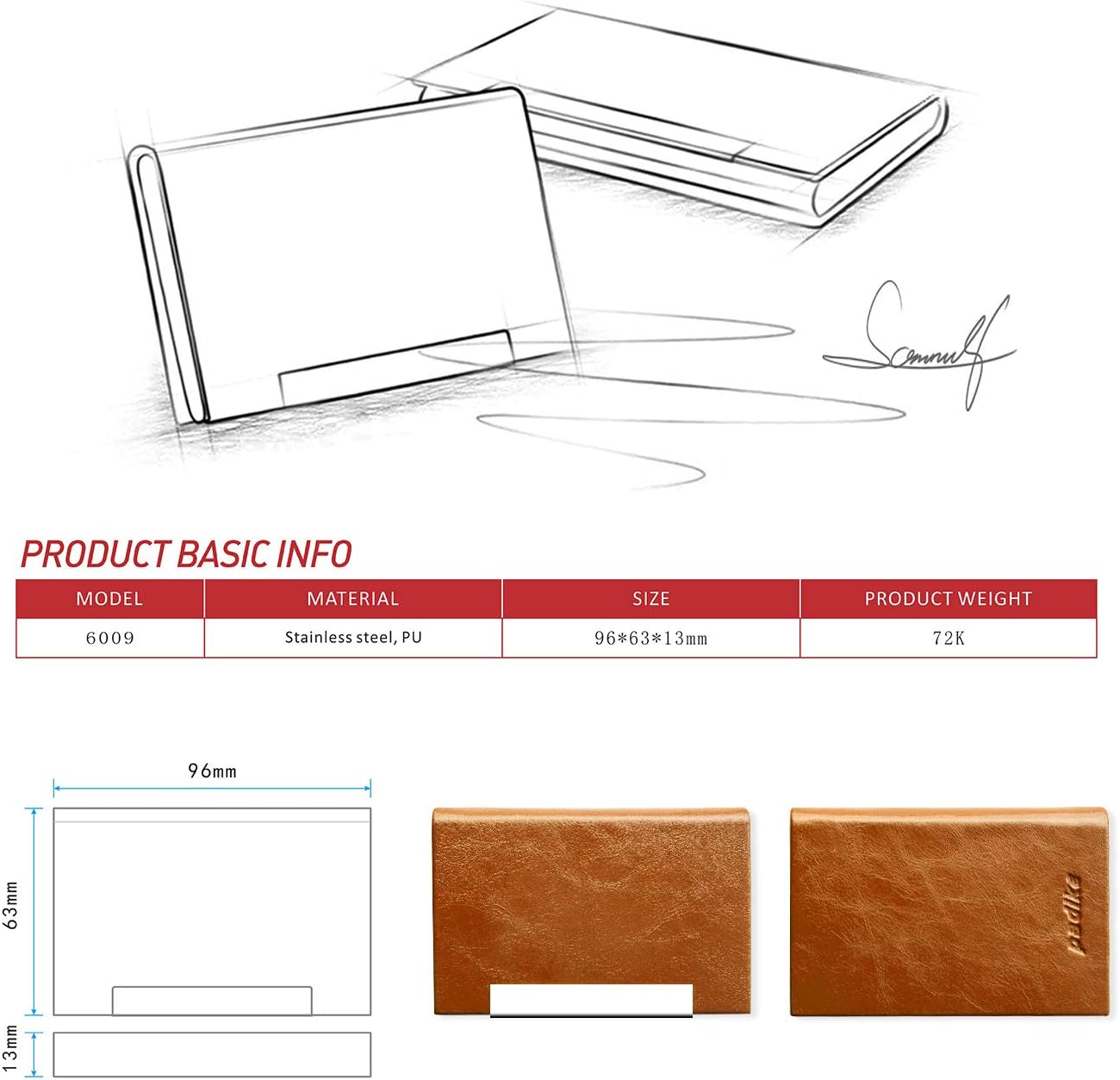 Padike Business Card Holder, Business Card Case Professional PU Leather & Stainless Steel Multi Card Case,Business Card Holder Wallet Credit Card ID Case/Holder for Men & Women. (V-Brown)