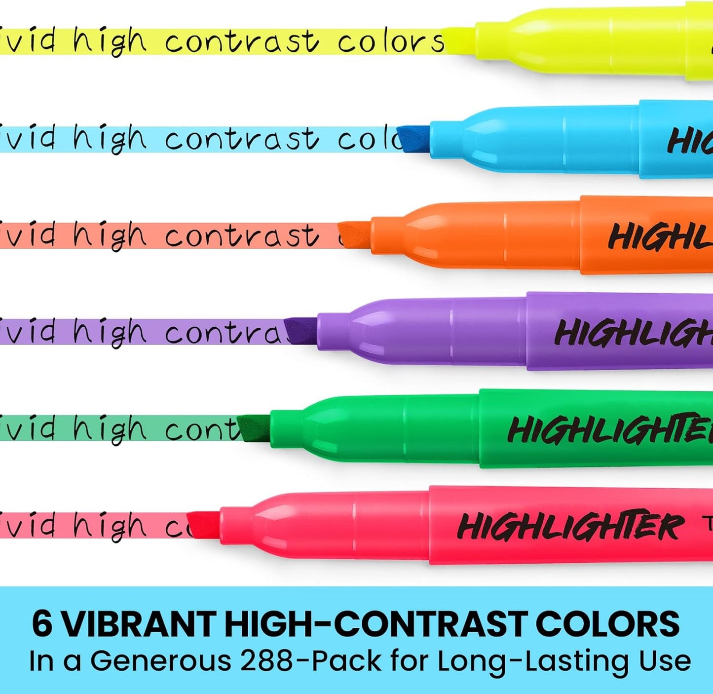 Taja 288 Pack Highlighters Bulk Assorted Bright Colors, 6 Colors Chisel Tip Highlighters Markers Set with No Bleed Ink, Perfect for School & Office Supplies