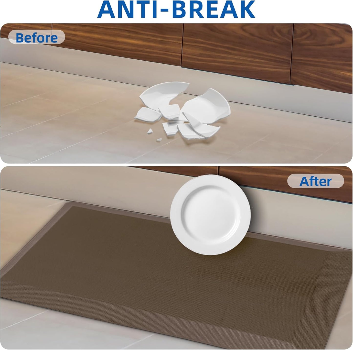 Anti Fatigue Kitchen Mats for Floor, Brown 9/10 Extra Thick Cushioned Standing Desk Mat, Comfort Memory Foam Ergonomic Kitchen Rugs and Mats Non-Slip Waterproof for Office, Kitchen, Sink, 20" x 48"