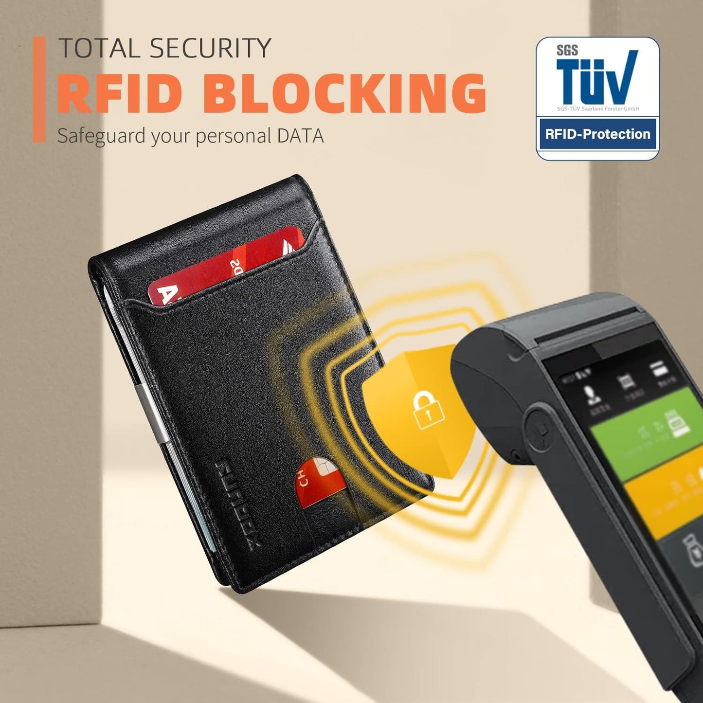 RUNBOX Slim Wallets for Men - Leather Money Clip Mens Wallet - RFID Blocking Front Pocket Bifold Wallet - Minimalist Credit Card Holder with Gift Box