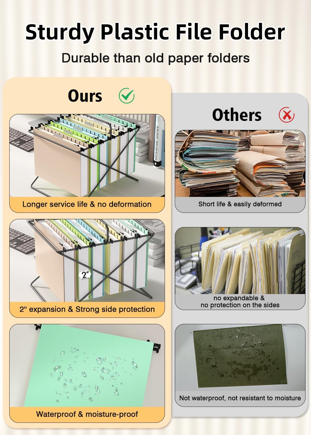 Extra Capacity Plastic Hanging File Folder,12 Pack Reinforced Hang Folders Letter Size,Heavy Duty 2 Inch Expansion,Filing Cabinet Folders,for Bulk Files, Medical Charts, Pastel Colors