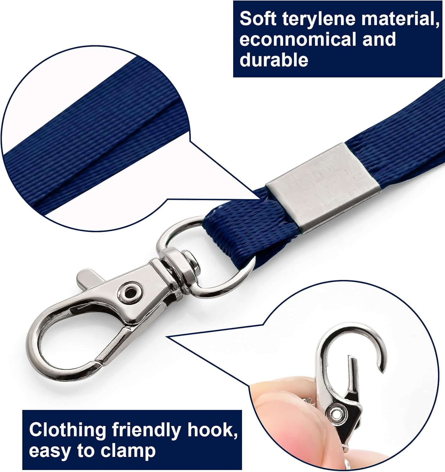 100 Pack Lanyards for ID Badges with Clear Name Tags, Reusable Lanyards Horizontal ID Card Badge Holders Plastic Name Badges for Men Women Kids Business School and Office Supplies (Dark Blue)