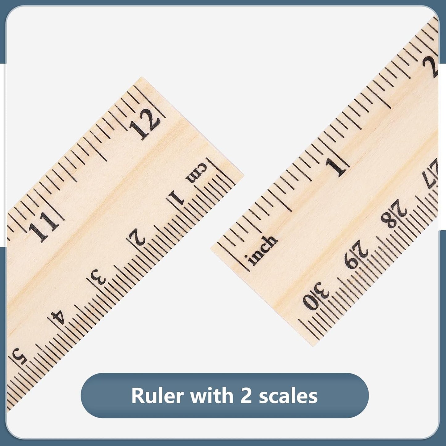 40 Pack Wooden Ruler 12 Inch, Rulers Bulk Wood Measuring Ruler for Students Teachers Classroom,2 Scale
