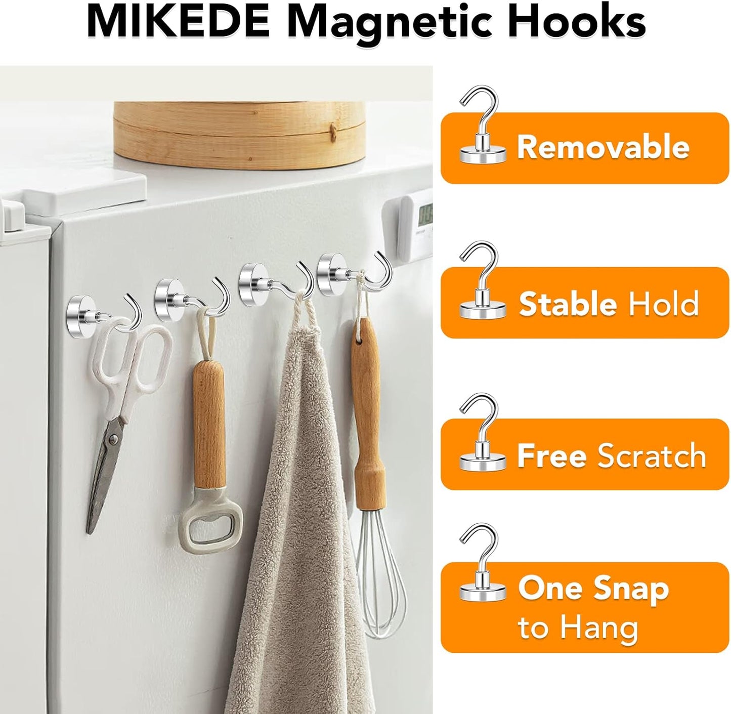 MIKEDE 8 Pack Heavy Duty Earth Magnets with Hook, 40LB+ Strong Magnetic Hooks for Hanging, Cruise Ship, Kitchen, Industrial, 100% Steel, Neodymium Magnet