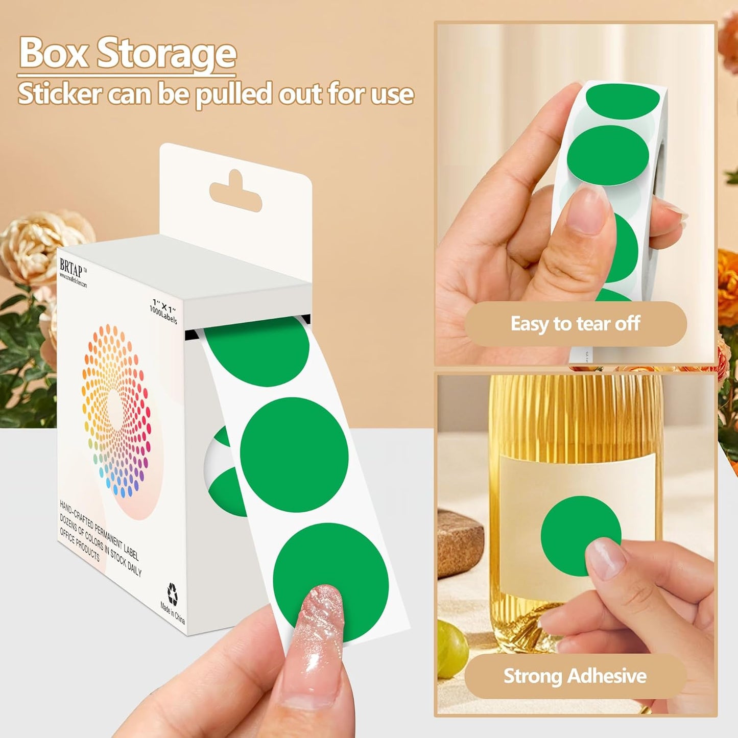 Green 1 Inch Round Color Coding Dot Labels, 10 Rolls 10000 Dot Stickers in Dispenser Box - Permanent Adhesion, Vibrant Colors, Highly Visible