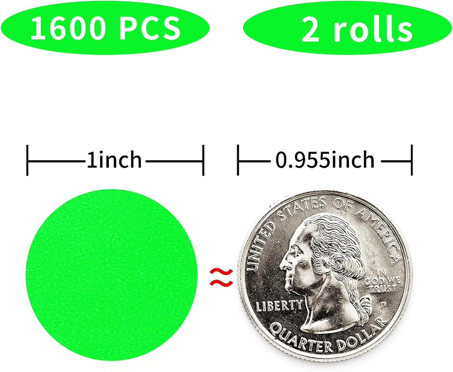 STARLIBOO Fluorescent Green Dot Stickers,1 inch Round Color Coding Circle Dot Labels, 1600pcs Permanent Adhesive Circle Garage Sale Sticker (2 Rolls)