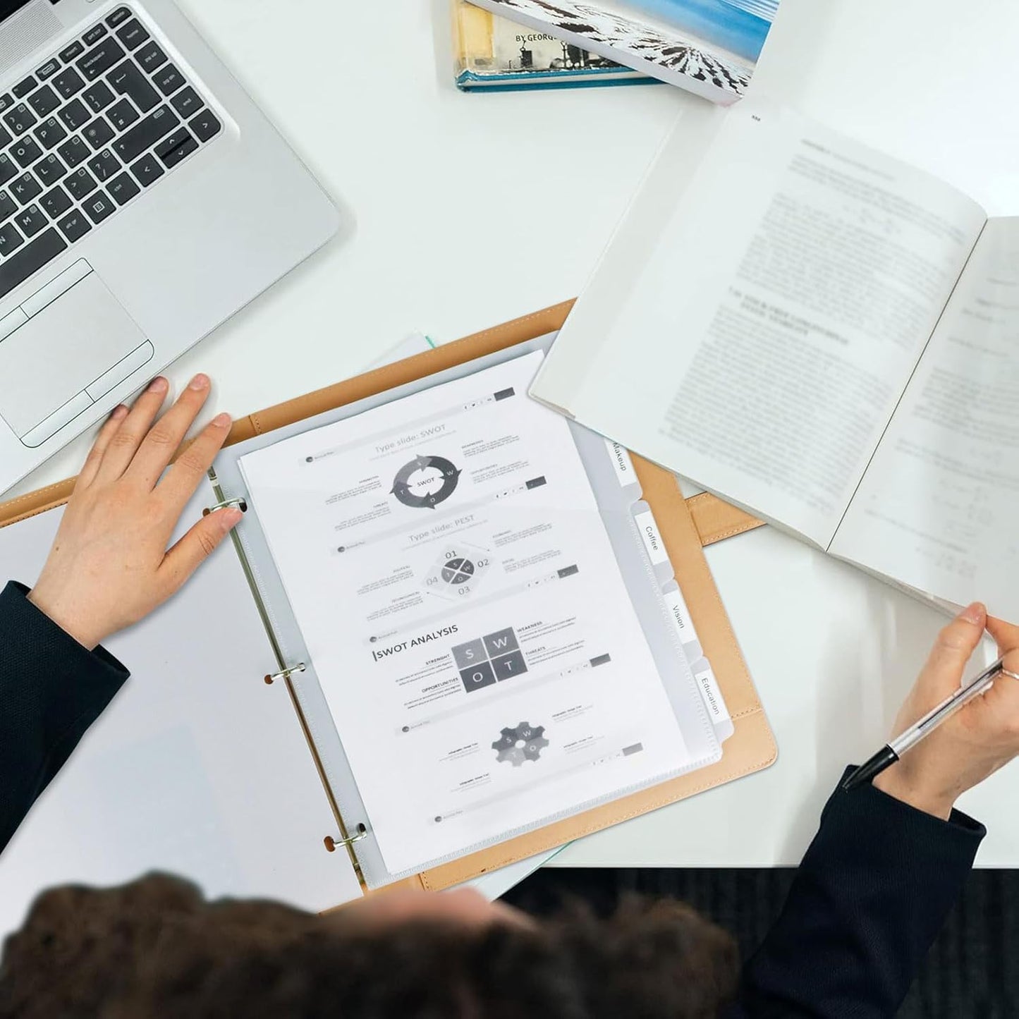 5 tab dividers for 3 Ring Binder with Pockets, Plastic Dividers with Clear Front Pocket, 5-tab Index Dividers with 3 Holes Punched for School & Office Supplies (Grey)