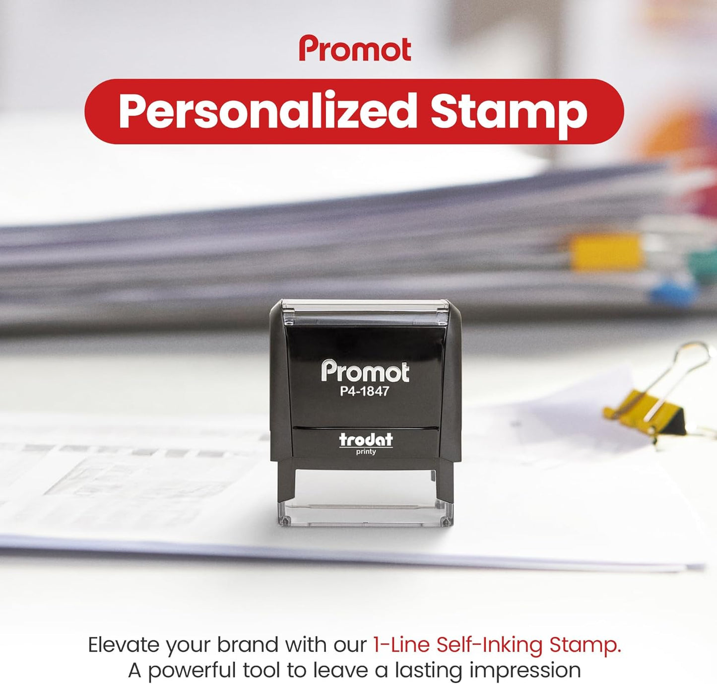 Promot Self Inking 1 Line Custom Stamp - Personalized Name Stamp for Office, Teacher, Address & Business Label Stamp - Choose Font, Ink Color, Pad, Self Inking for Personal & Professional Use - Medium