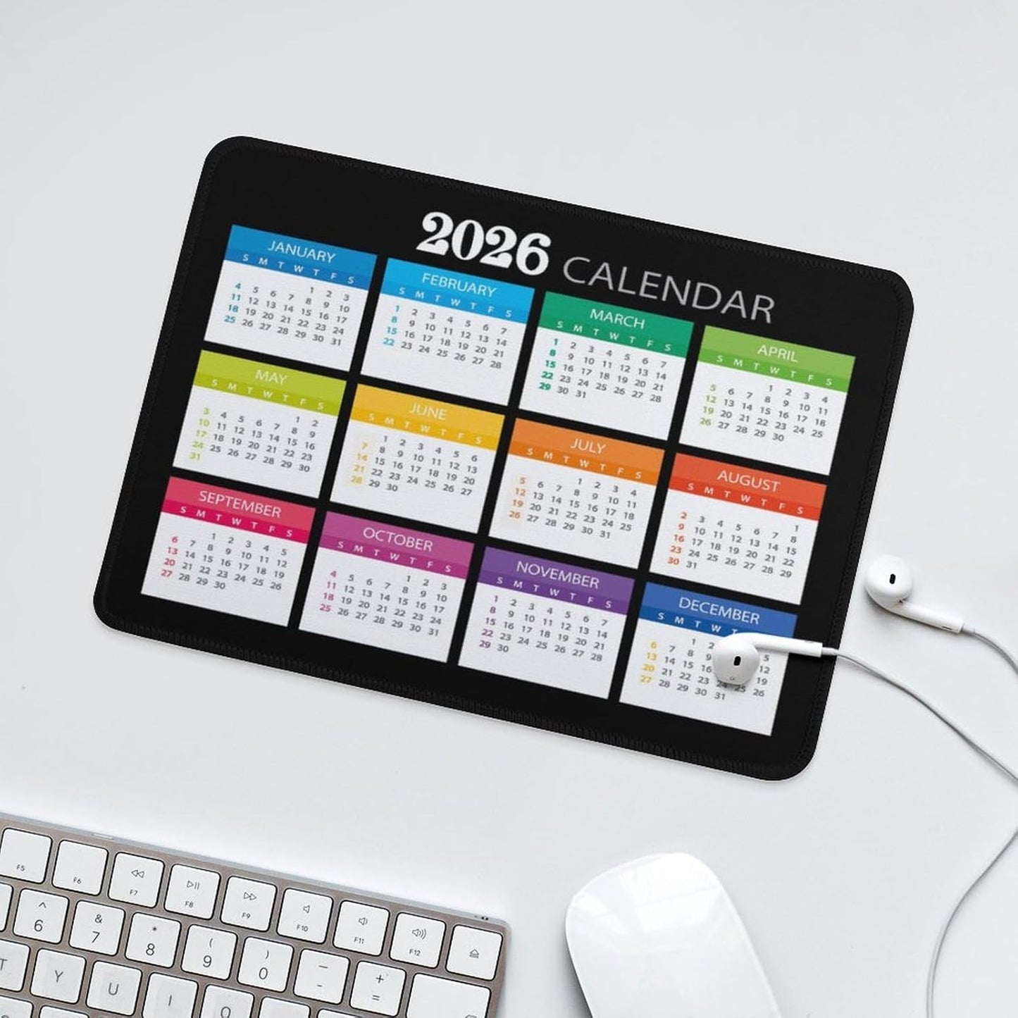 Mouse Pad 2026 Calendar Stitched Edge,Computer Mouse Pads Calendars Non-Slip Rubber Desk Mat Mousepad Gaming Office Keyboard Mat (9.45x7.87 in) (Color)