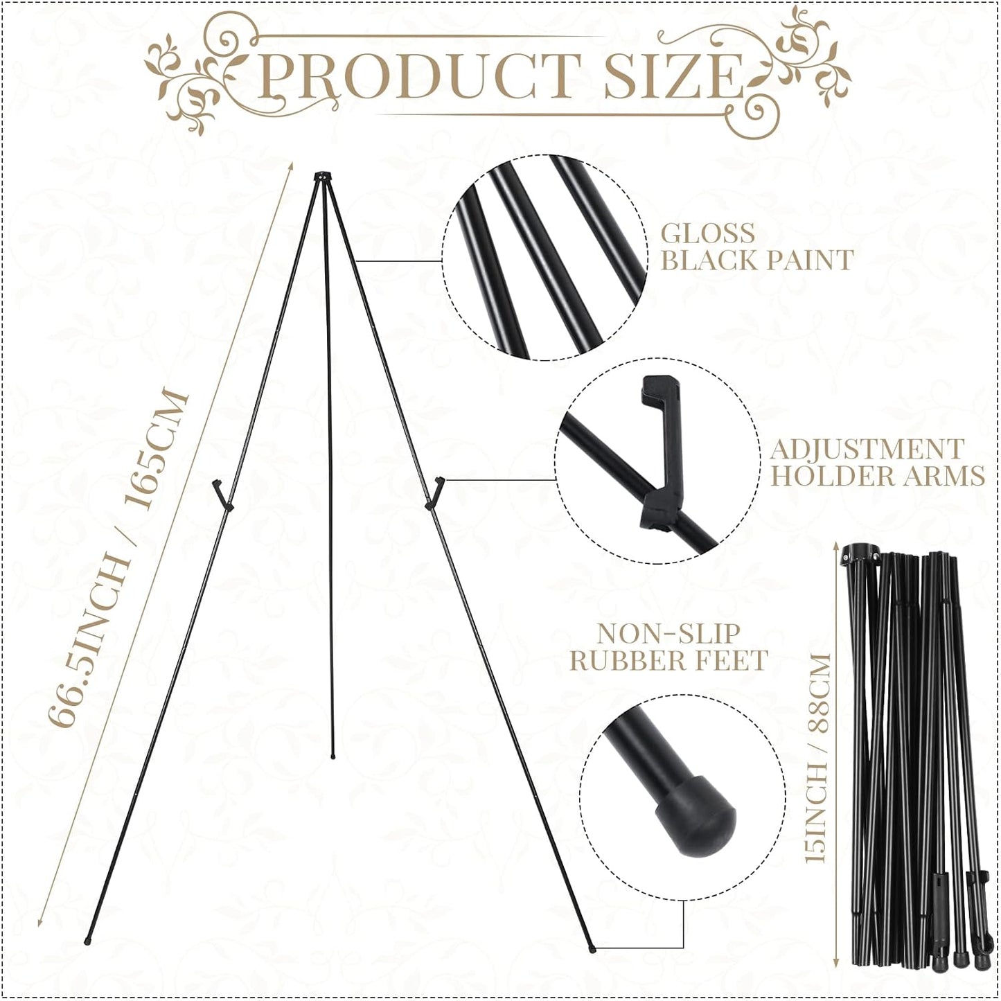 Yexiya 10 Pcs 65 Inch Easel Stand for Display Bulk, Foldable Metal Display Easel Holders with Bag Black Floor Tripod Portable for Wedding Sign Poster Artist Painting Canvas, Hold 44 Lbs