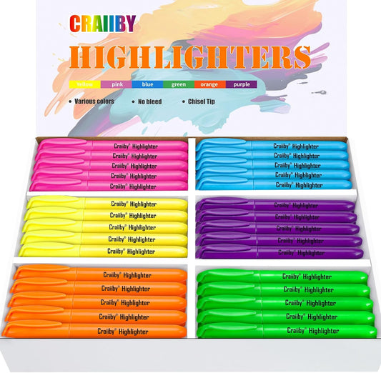 Highlighters, Chisel Tip, No Bleed, Assorted Colors, Dry-Quickly, 108 Count Bulk Pack