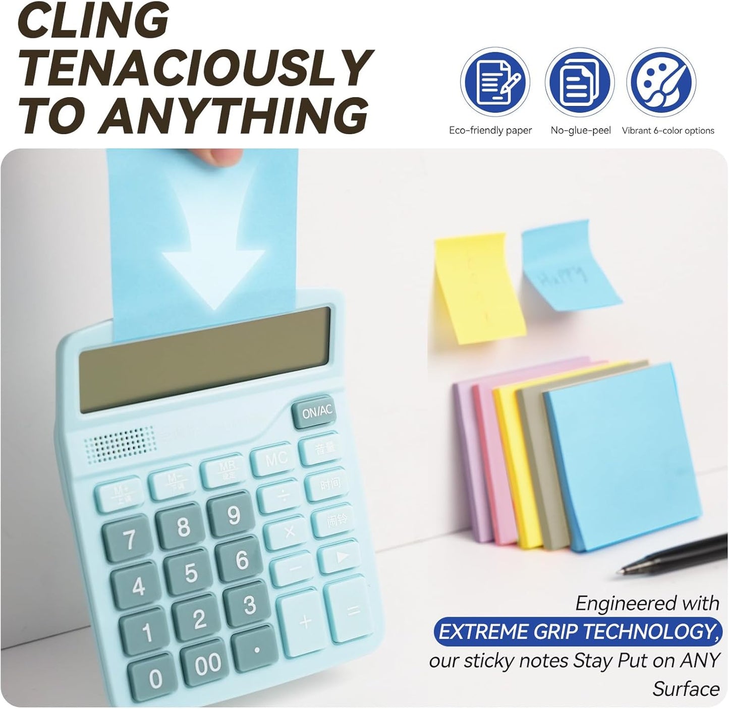 Sticky Notes 3x3in + 2x1.5in Small Sticky Note, 12 Pack 6 Colors Self-Sticky Note Pads | Sticks Strong & Removes Clean | Recycled Paper Cute Sticky Notes to School Supplies, Office Products