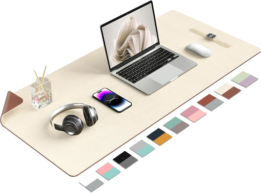 Aothia Double-Sided PU Leather Desk Pad - Non-Slip Large Mouse Pad & Desk Mat for Office, Home - Waterproof, Easy to Clean, Durable Dual-Sided Surface (36" x 17", Beige)