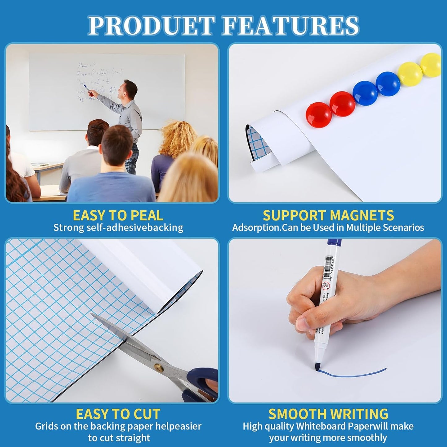 Magnetic Dry Erase Whiteboard 18"x12"- Self-Adhesive Flexible Wall Board Kit with 11 Markers, 6 Magnets, Magnetic Eraser & Holder - Ultra Smooth Writing,Effortless Clean for Office, Home, School