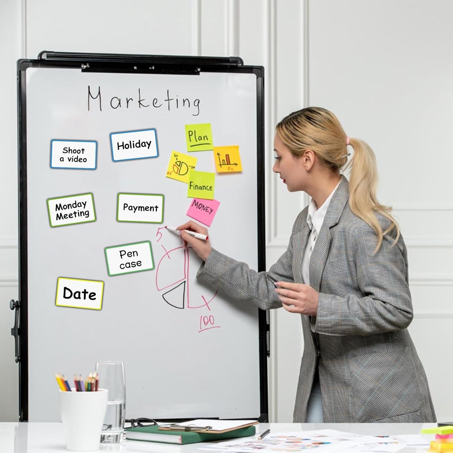 24 Pack Magnetic Name Tags & Labels - 3x5 Inch Dry Erase Reusable Stickers for Warehouse, Office, Classroom - Strong Adhesive Whiteboard Tags for Organizing, Inventory, Staff Identification