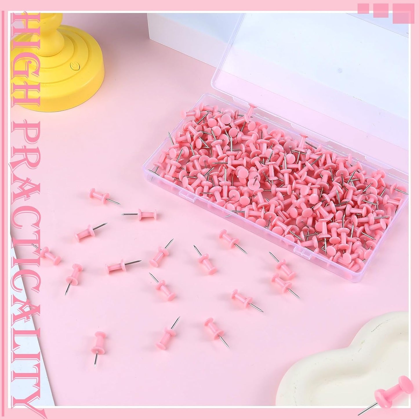 220 Count Pink Push Pins, Standard Plastic Head Steel Point Thumb Tacks Decorative Push Pins for Cork Board Wall Hanging