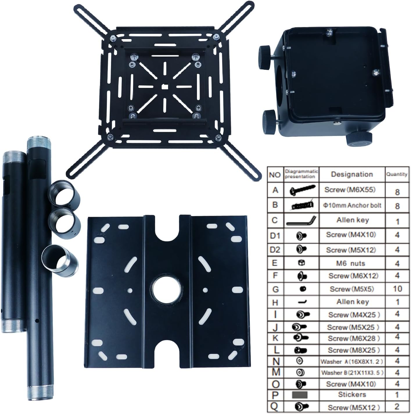 Universal Projector Wall Hanger for Meeting Rooms,Telescopic Arm Mount Projector Holder Black for Home Office Movie Theater Stage,Adjustable Height 50kg Load Capacity HT30-BLK