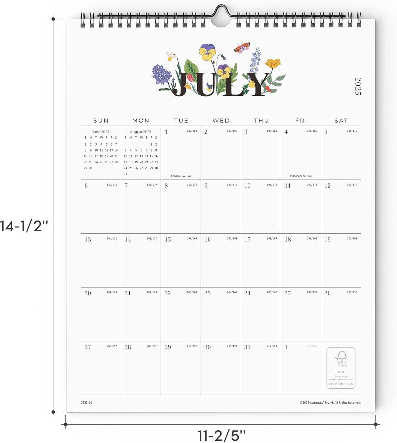 Calendar 2025-2026, Cabbrix Wall Calendar 2025-2026, Runs from July 2025 to December 2026,12 x 15 Inches, Twin-Wire Binding, Perfect for Organizing & Planning