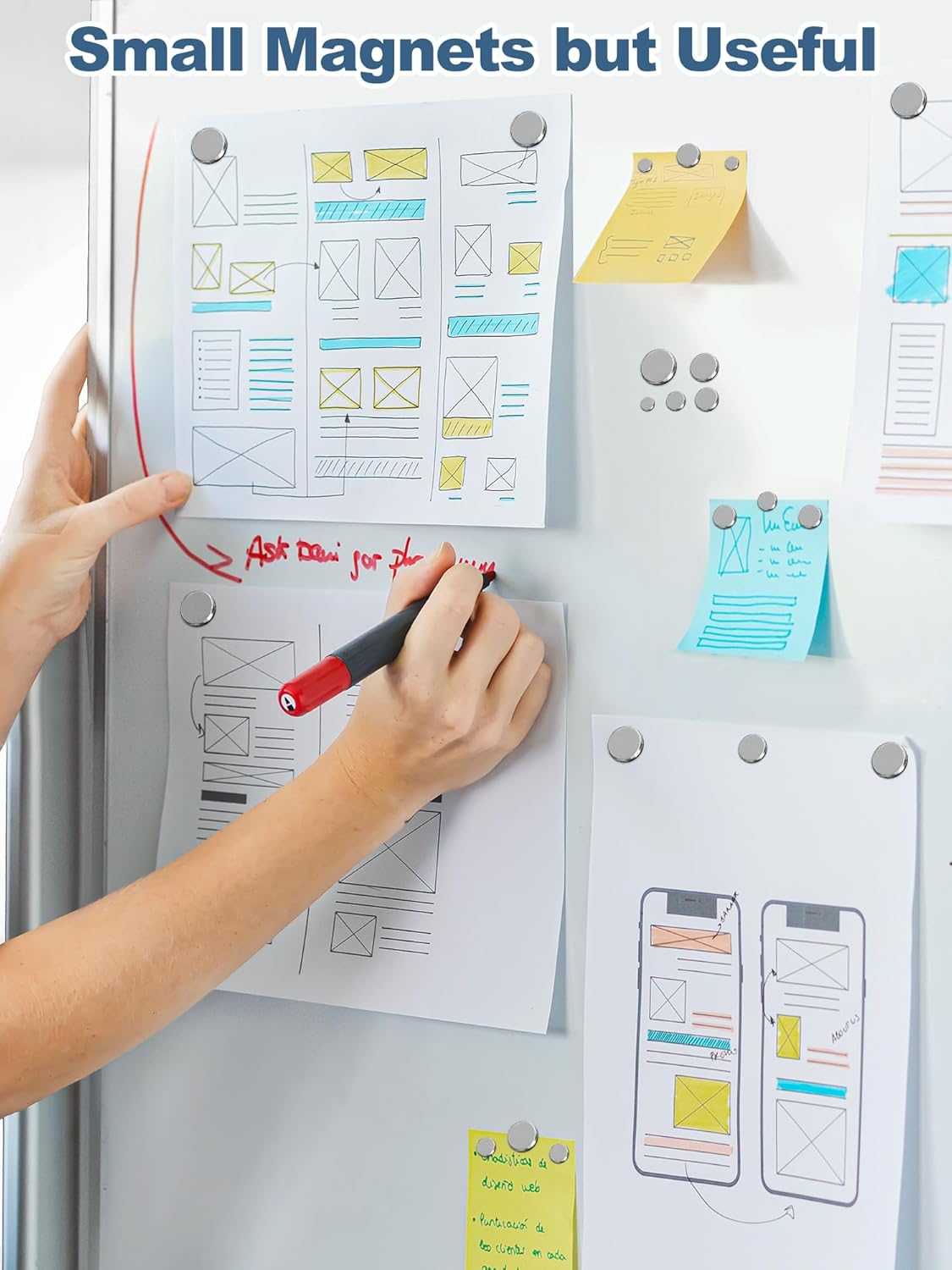 SMARTAKE 100 Pcs Rare Earth Magnets, 5-Size Multi-Use Premium Neodymium Fridge Magnets, for Refrigerator, Office, Whiteboard, Crafts, DIY Hobbies, Kitchen, Science, Billboard (Silver)