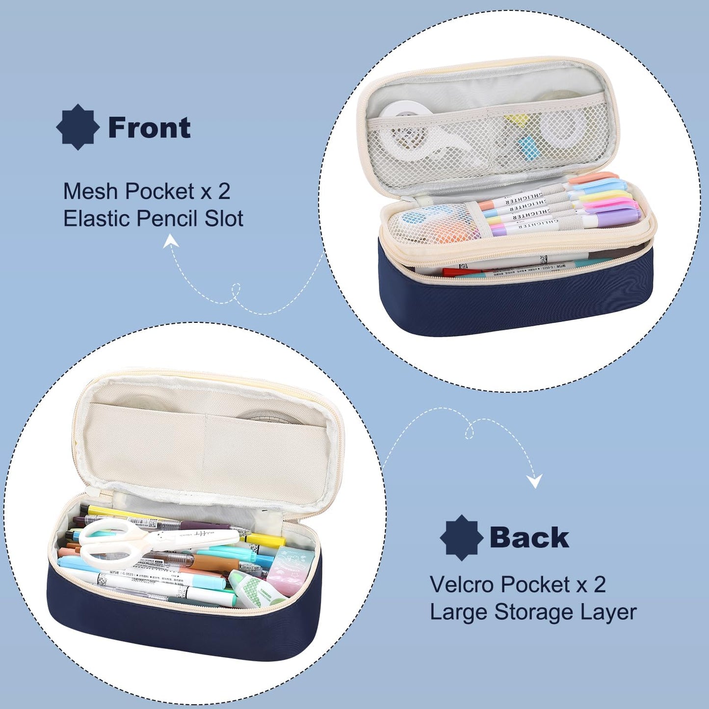 Pencil Case for Boys Kids Teens Adults Big Pencil Bag with Zipper Big Pen Pouch Large Stationery Pen Case Organizer for School Blue