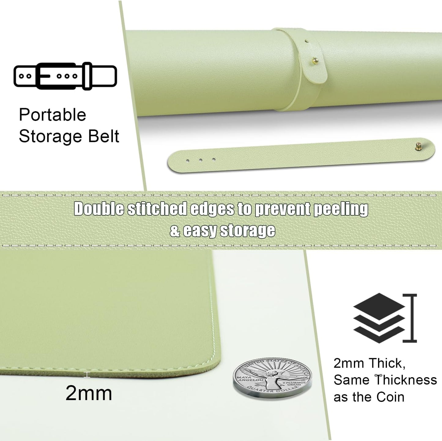 Non Slip Desk Mat, 31.5" x 15.7" PU Leather Desk Pad, Cork Desk Mat for Desktop, Desk Pad for Keyboard and Mouse, Ideal for Office and Home, Matcha