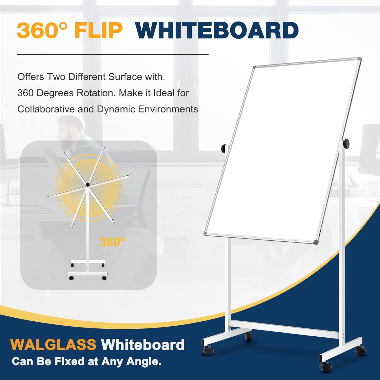 [15 Sq/ft] Large Rolling Whiteboard & Corkboard Combo with Stand, 28"x40" Reversible Double-Sided White Board Cork Board Combination, Mobile Dry Erase and Bulletin Boards on Wheels