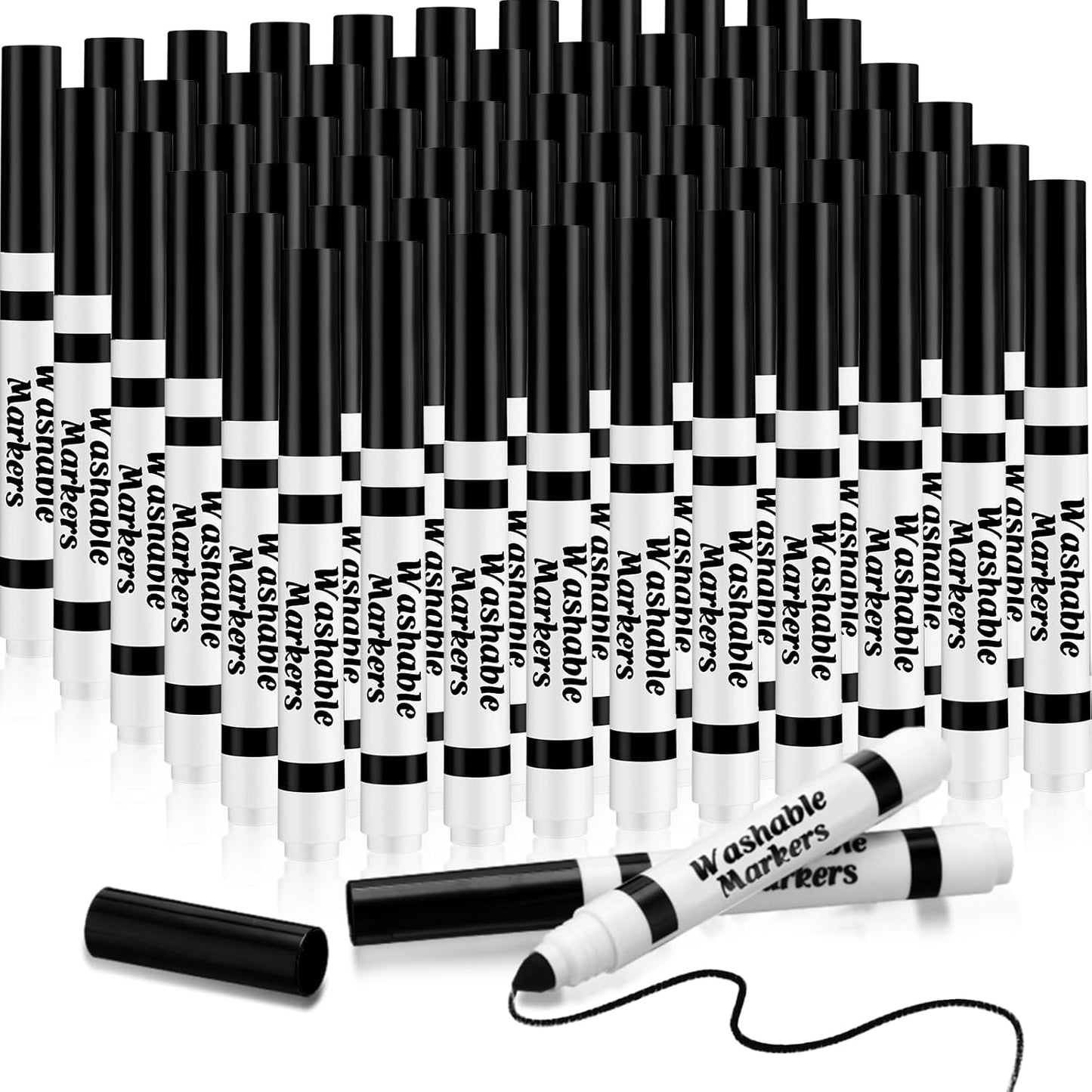 Janlaugh 60 Pcs Black Washable Markers Bulk Coloring Broad Line Markers for Kids Conical Tip Black Drawing Pens for Classroom Back to School Travel Art Baby Shower Gender Reveal Supplies, Ages 6+