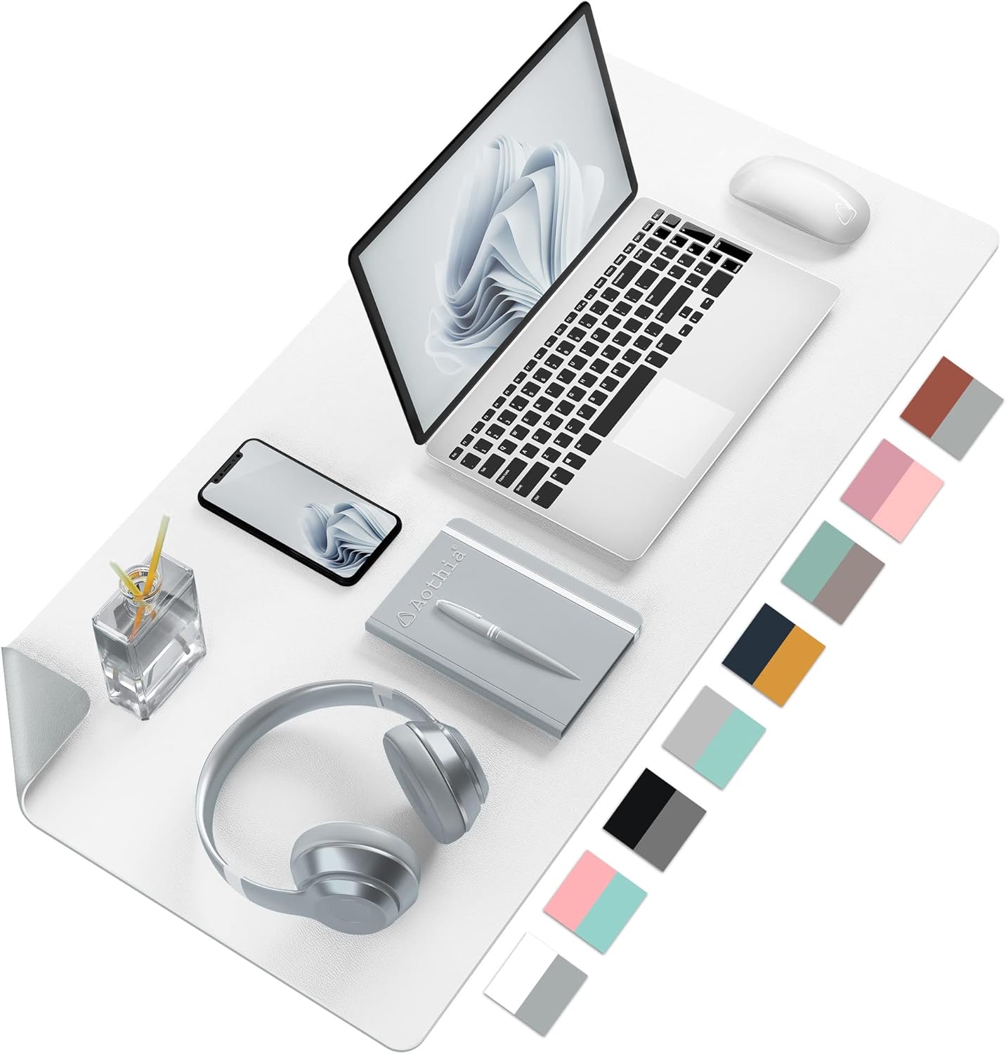 Aothia Double-Sided PU Leather Desk Pad - Non-Slip Large Mouse Pad & Desk Mat for Office, Home - Waterproof, Easy to Clean, Durable Dual-Sided Surface (31.5" x 15.7", White)