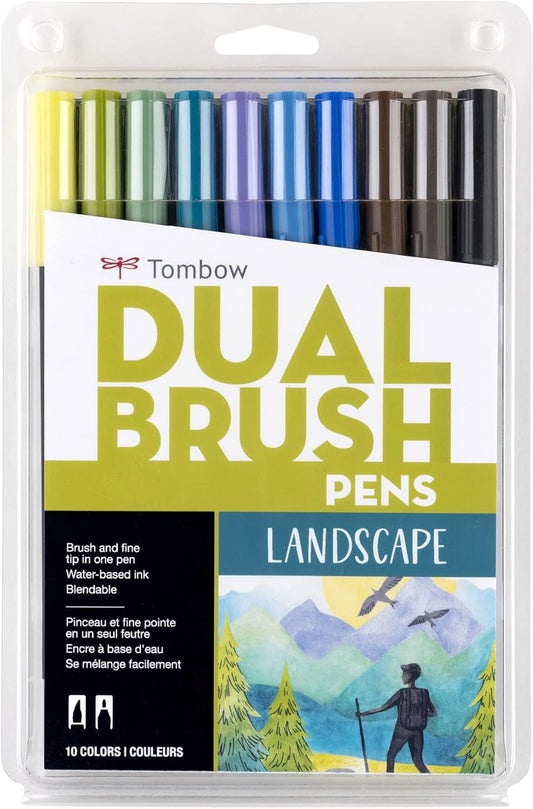 Tombow 56169 Dual Brush Pen Art Markers, Landscape, 10-Pack. Blendable, Brush and Fine Tip Markers