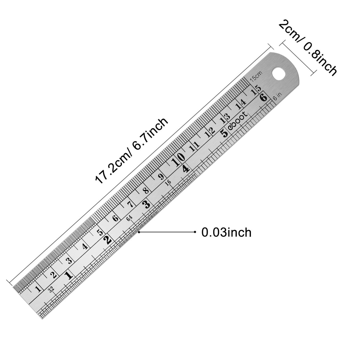 Stainless 2 Pack Steel Ruler 6 Inch Metal Rule Kit with Conversion TableC