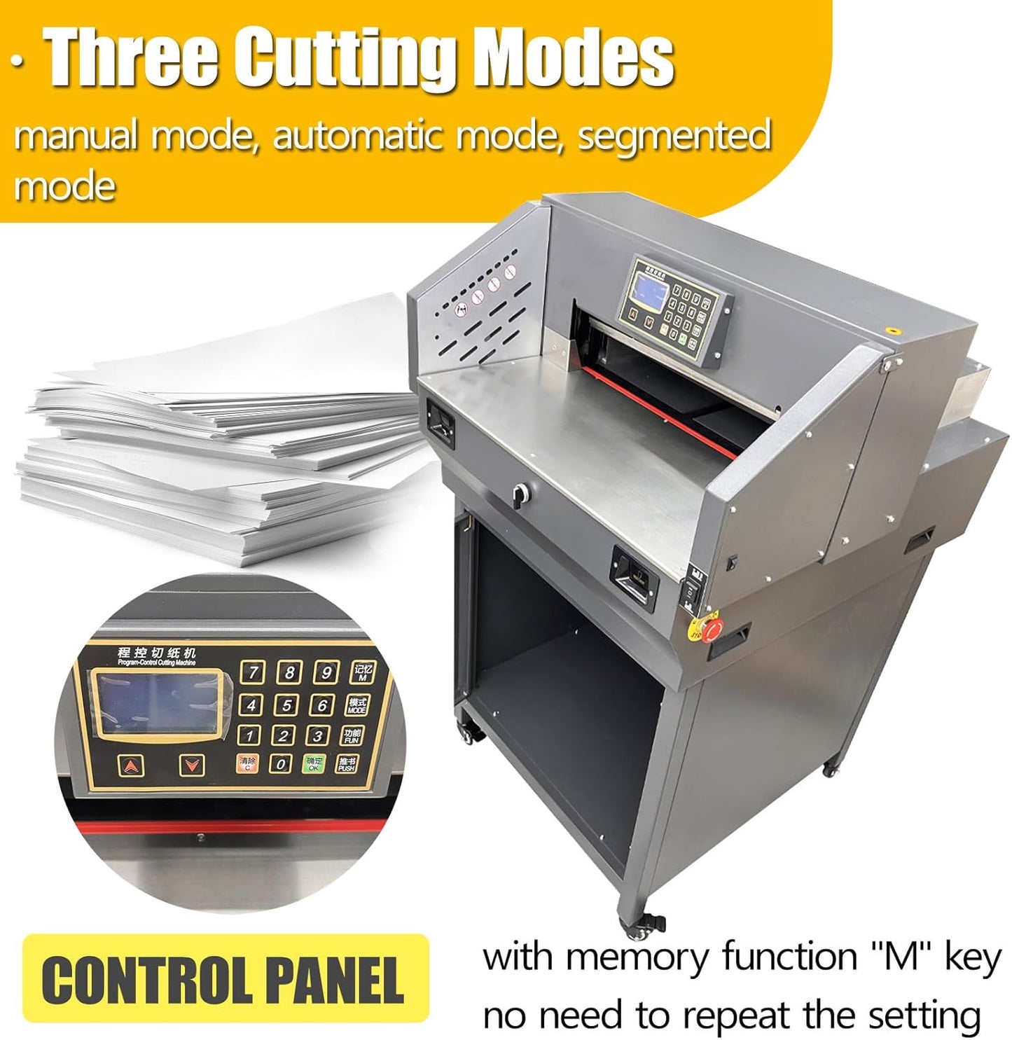 TECHTONGDA 110V Electric Paper Cutter Automatic Cutting Paper Machine with Extra Knife Pad, Heavy Guillotine Paper Cutter 3.15in Cutting Thickness, 19.3" Cutting Length